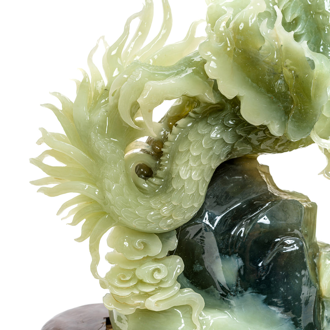 Imperial style writhing dragon carved from translucent agate.
