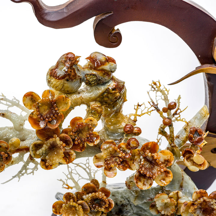 Elegant blooming peony branch in agate, a decor of natural grace.