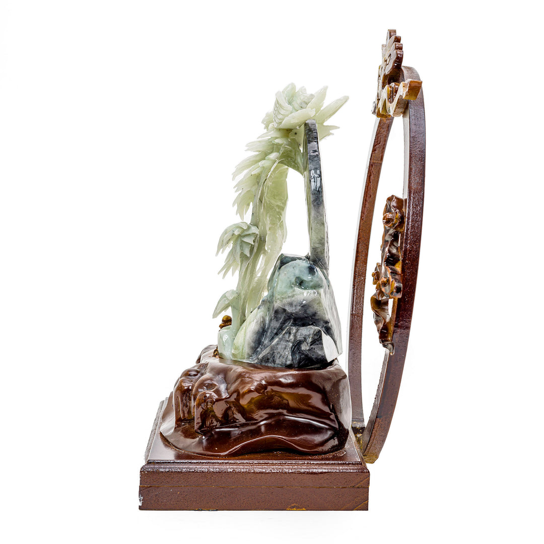 Hand-carved agate bamboo with a pair of birds, evoking serenity and resilience.