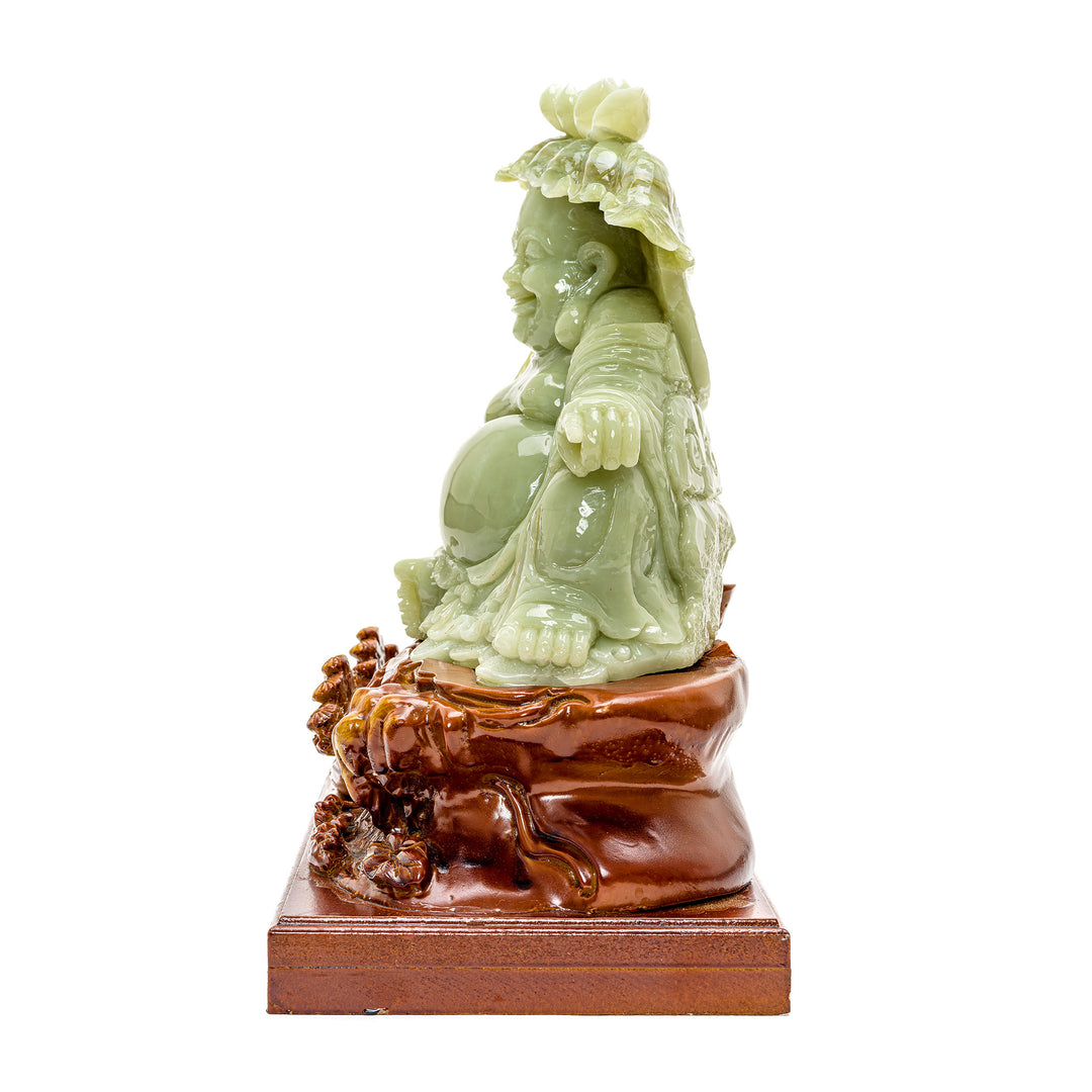 Serene Buddha agate sculpture with lotus canopy