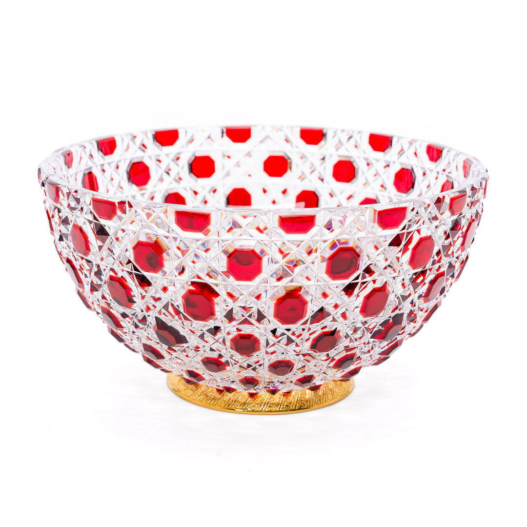 Cristal Benito Red and Clear Cut Crystal Bowl from Paris
