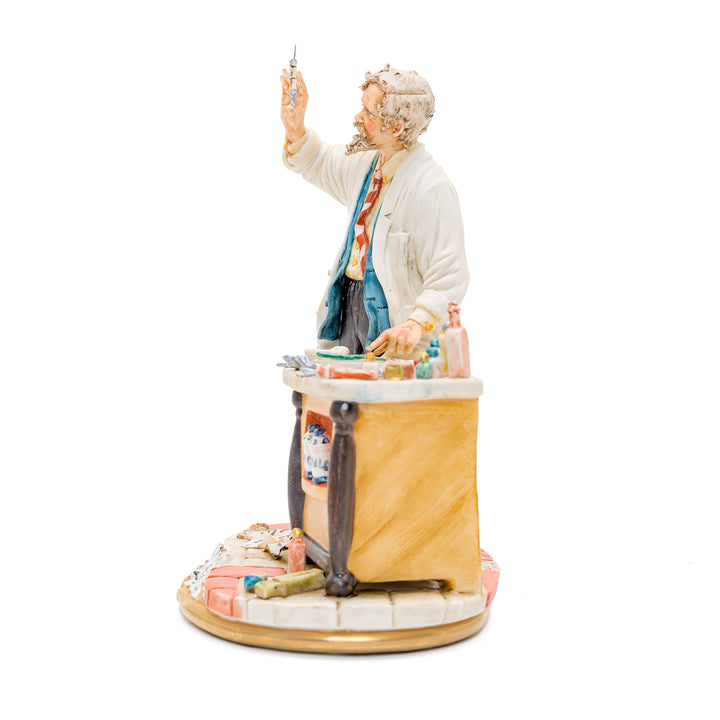 Italian porcelain dentist with dental tools and syringe.