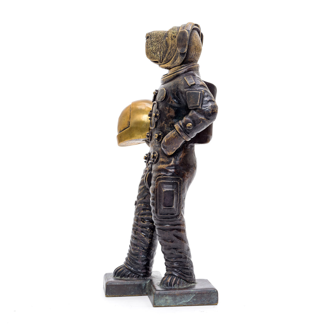 Bronze Statue of Dog in Astronaut Gear.