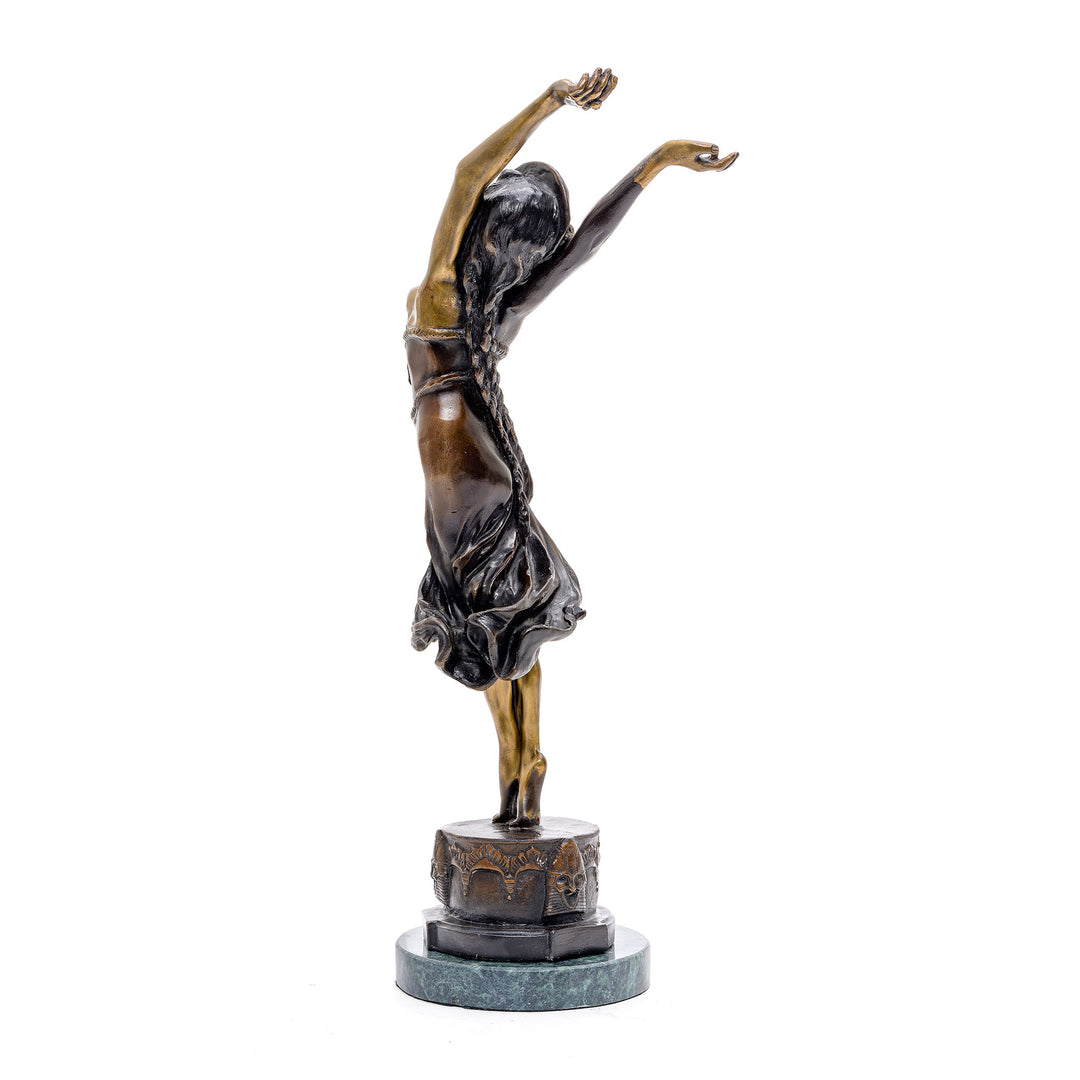 Vintage-inspired bronze statue of a poised dancer on a decorative pedestal