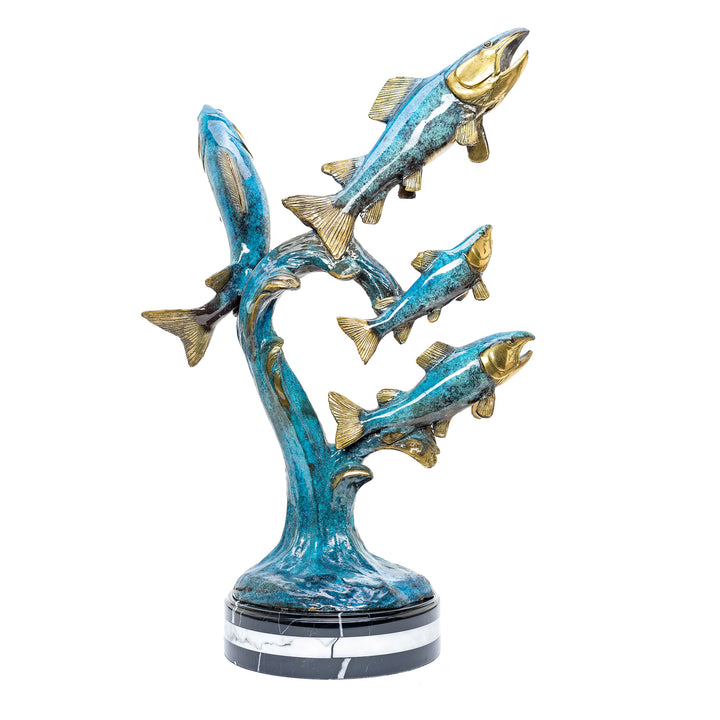 Peaceful trout sculpture in bronze