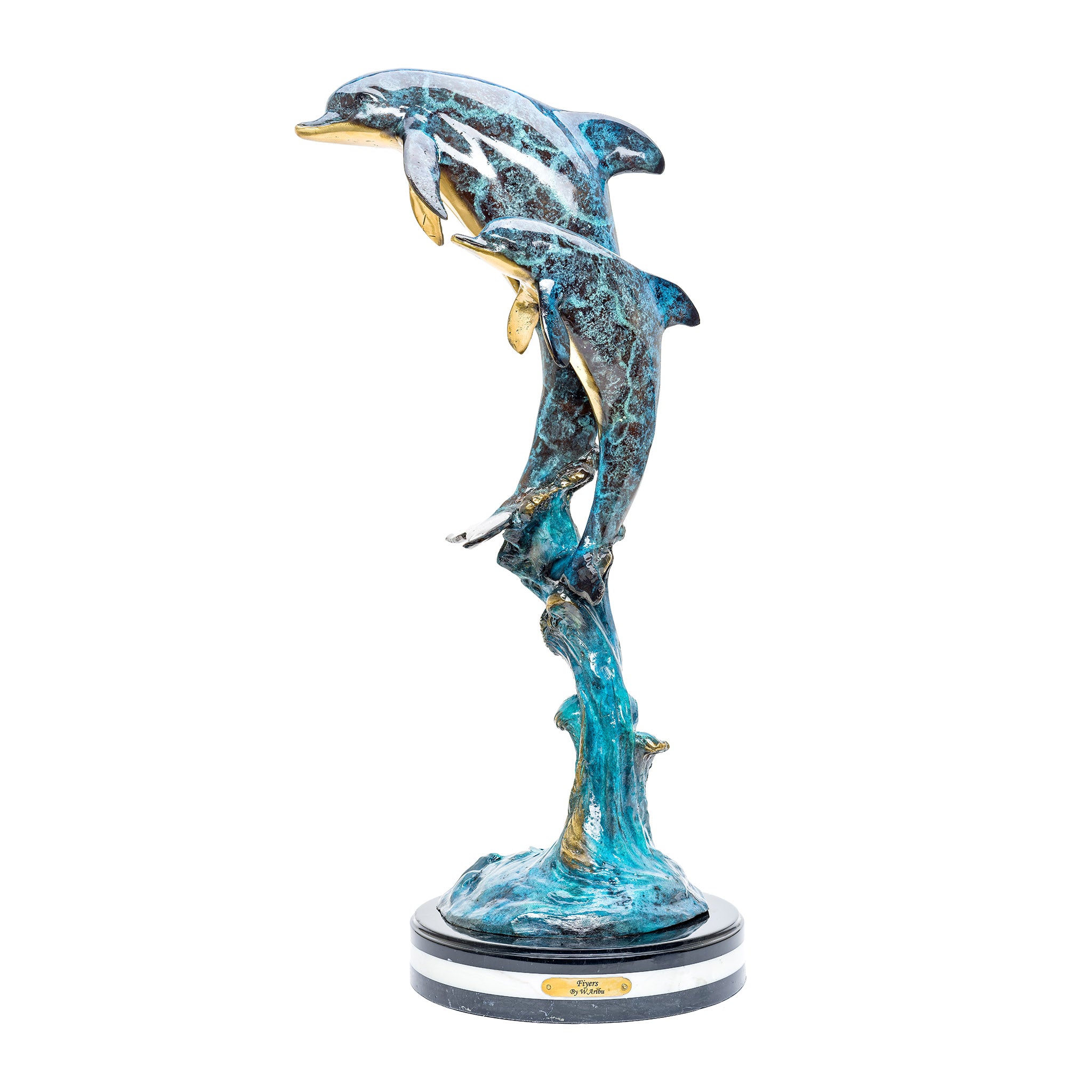 Fiyers - Bronze Double Dolphin Sculpture Leaping with Joy