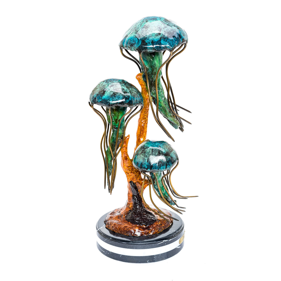 Jellyfish captured in bronze with vibrant patina.