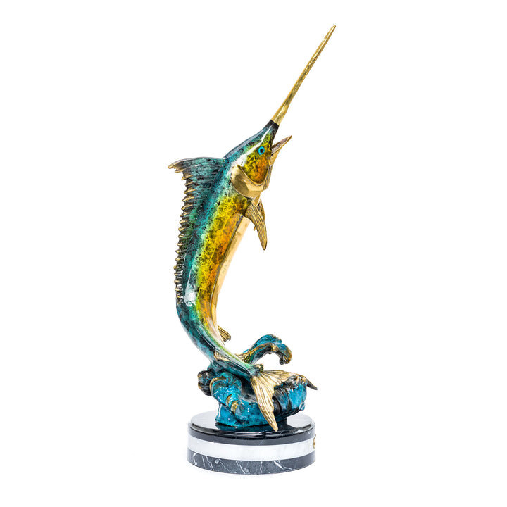 Swordfish sculpture symbolizing speed and agility.