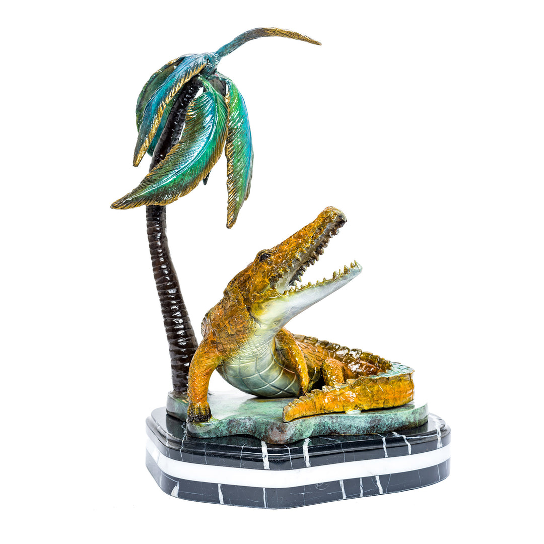 Wildlife-inspired bronze crocodile with custom patina