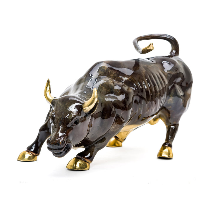 All-bronze Wall Street Bull sculpture with custom patina.