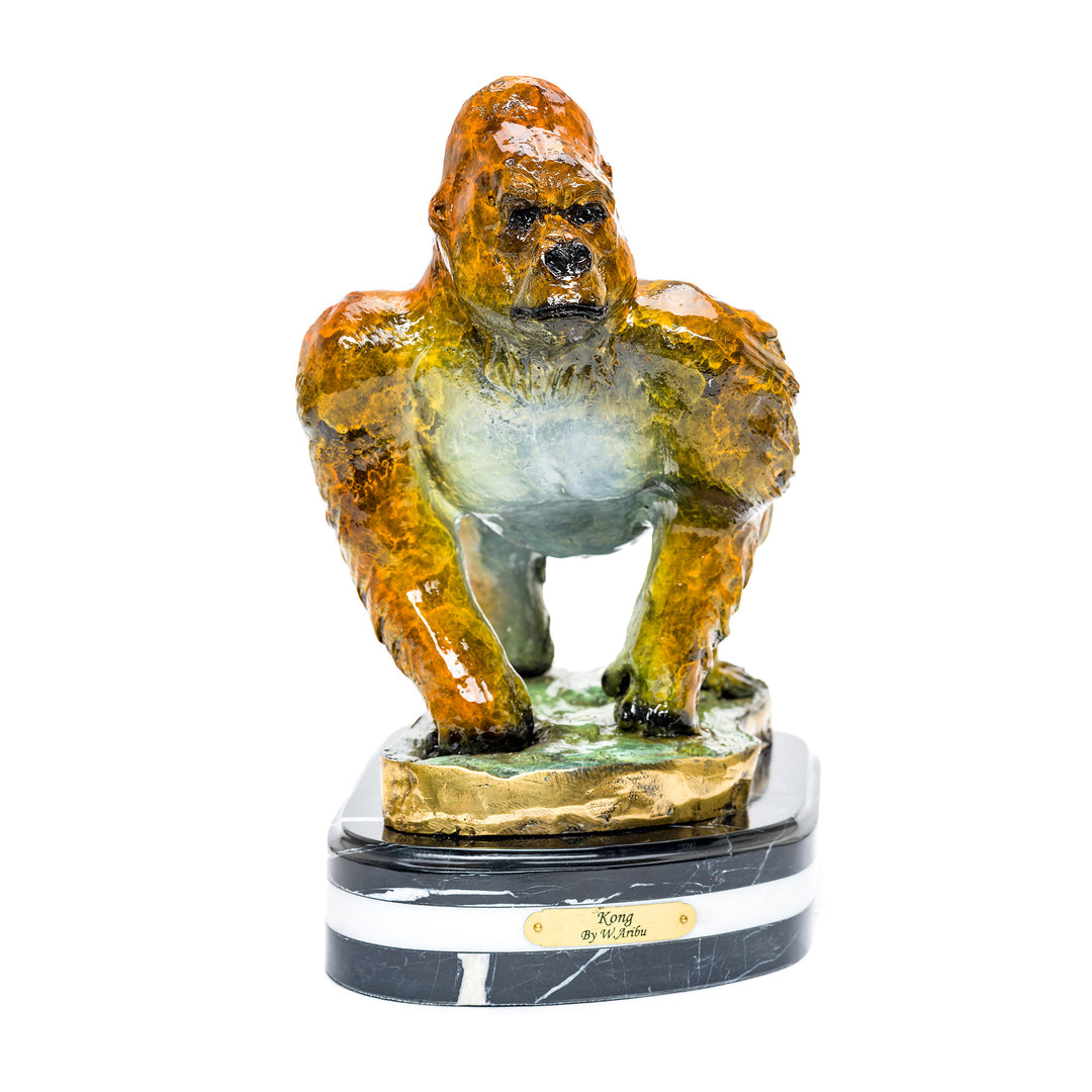 Bronze King Kong sculpture on marble base.