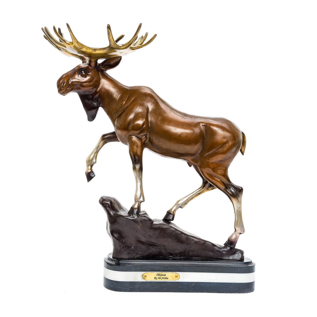 All Bronze Moose sculpture with marble base