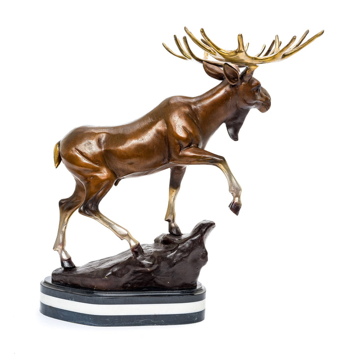 Bronze moose sculpture mounted on polished marble