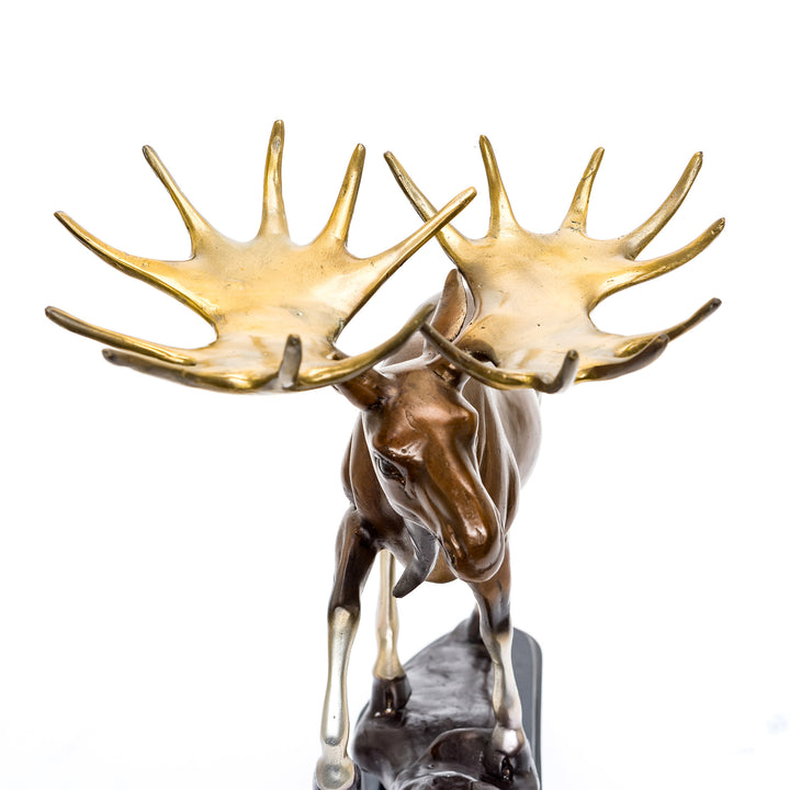 Intricate bronze moose sculpture with detailed antlers