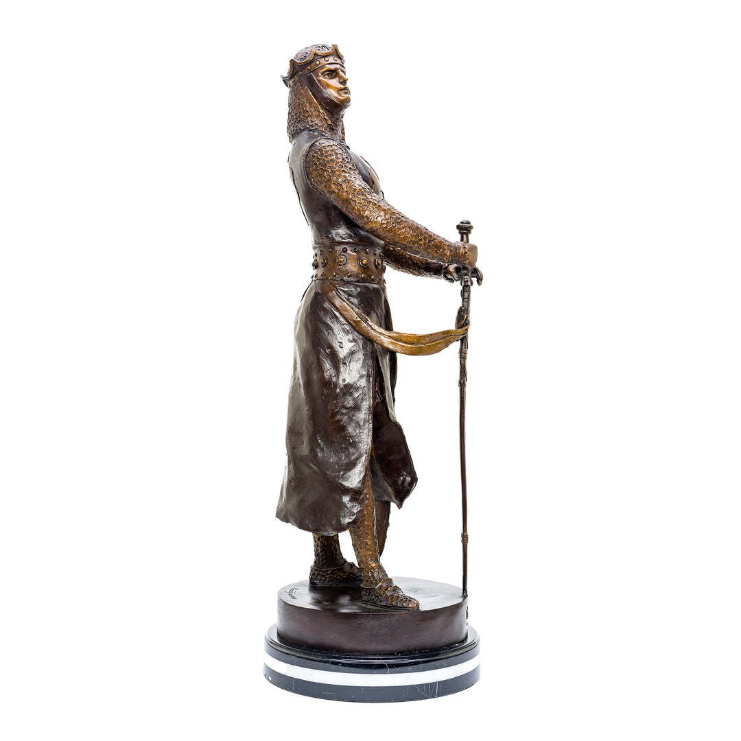 Antique-style bronze sculpture of Roman soldier.