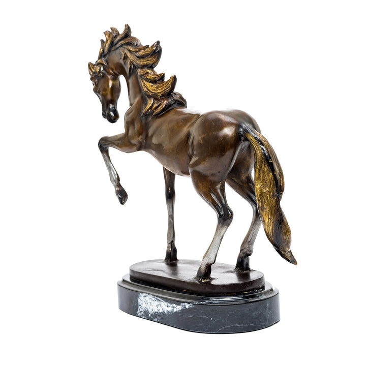 Bronze horse statue showcasing dynamic movement.