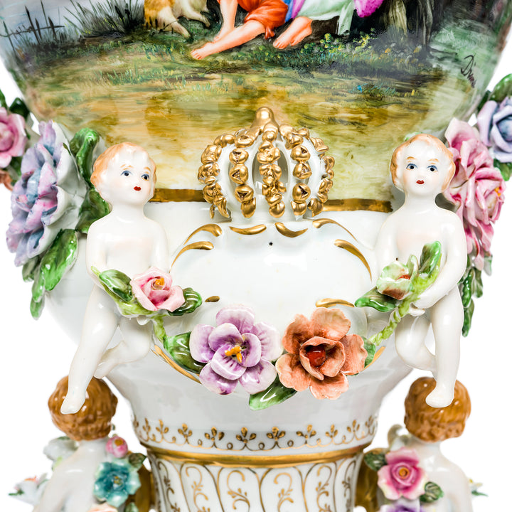 Luxurious Dresden porcelain vases with historical designs