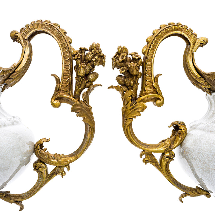 Exquisite white crackle porcelain planters with ornate handles