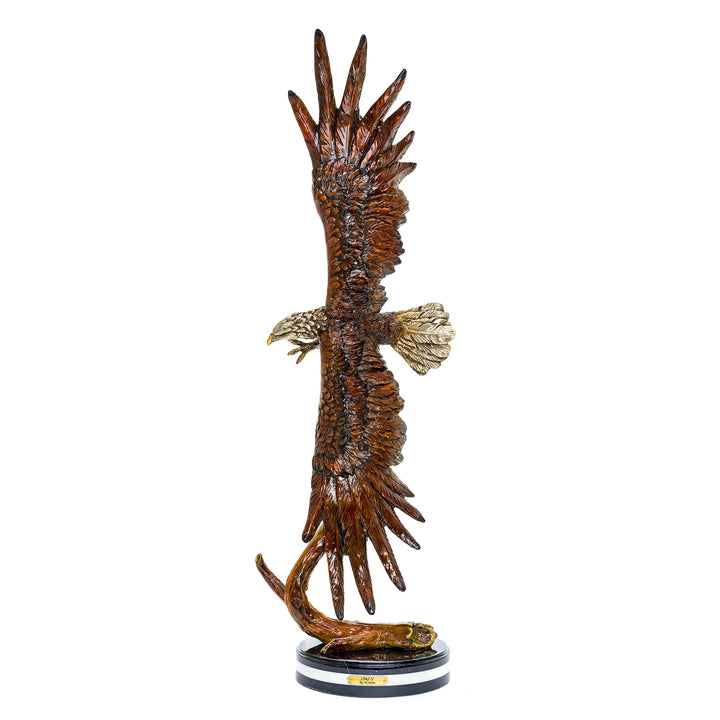 Soaring eagle bronze sculpture on marble base