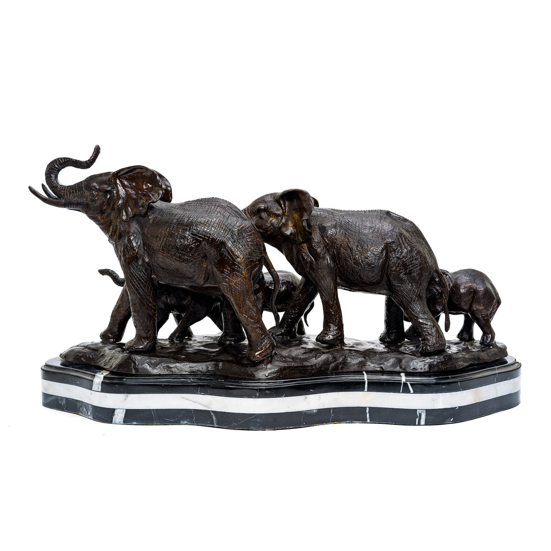 Bronze elephant family sculpture showcasing unity and strength.