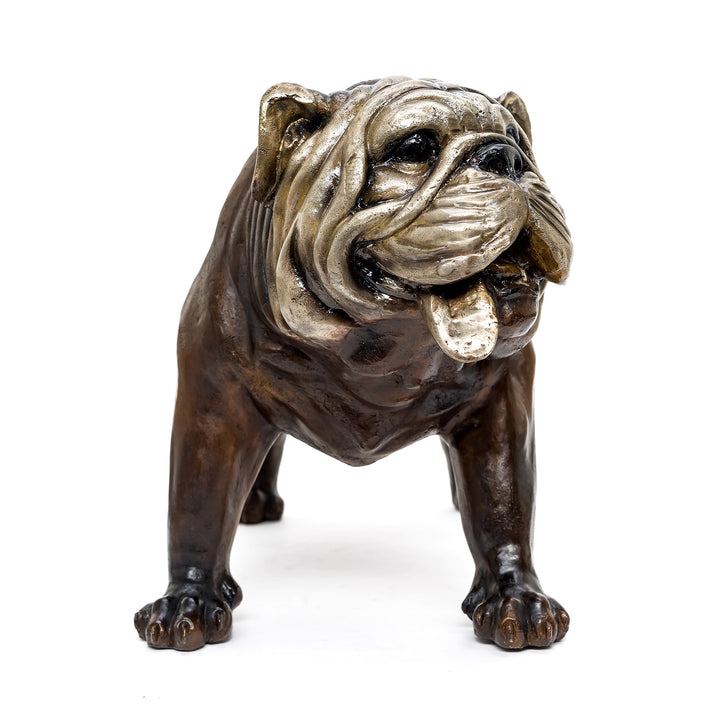 Elegant bronze bulldog statue showcasing lifelike details.