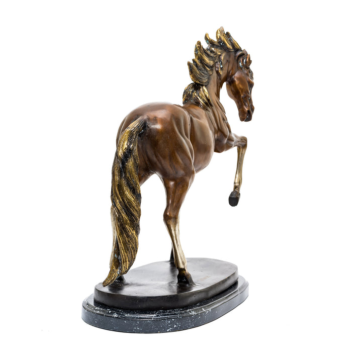 Realistic bronze horse art piece with intricate details.