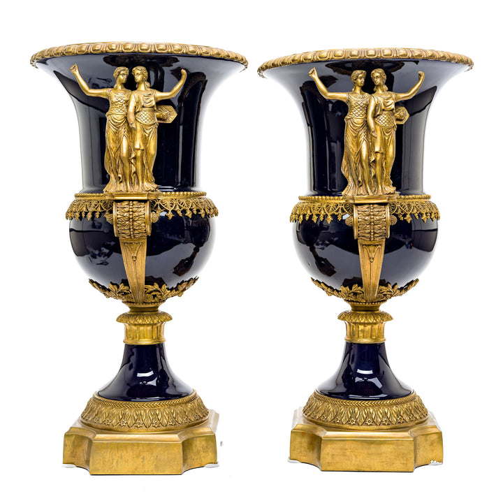 Elegant cobalt and gold bronze decorative vase