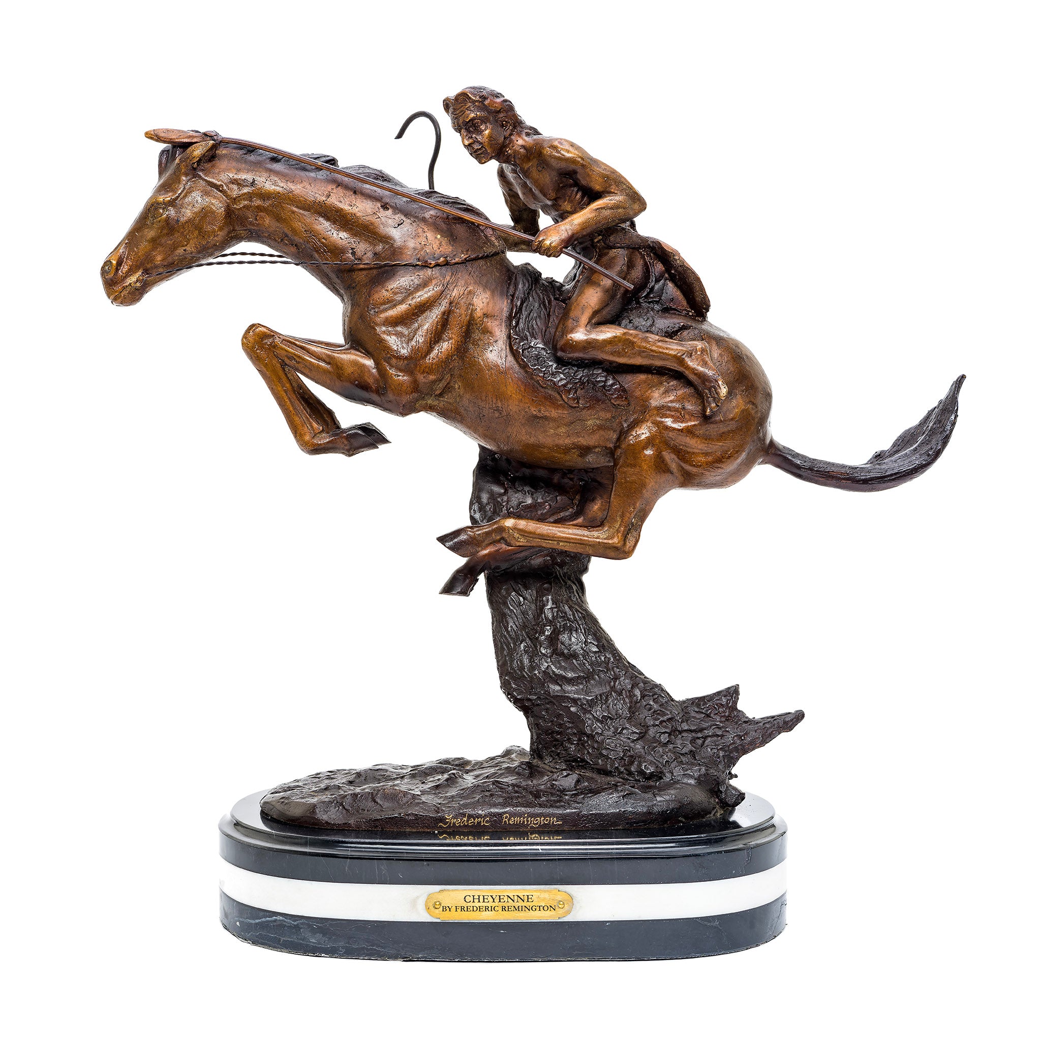 Iconic Remington Cheyenne Bronze Sculpture - Marble Base – Regis Galerie