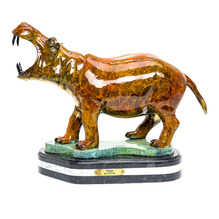 Majestic bronze hippo sculpture with custom patina