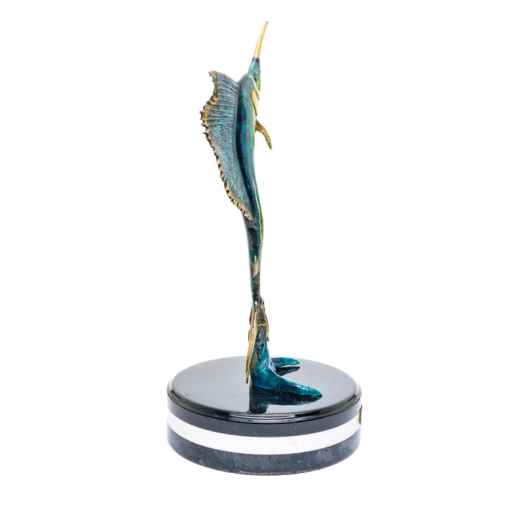 Unique ocean-themed marlin sculpture with marble base