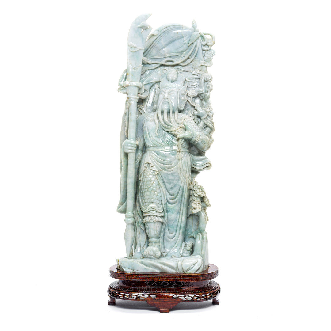 Majestic jade general statue on wood base