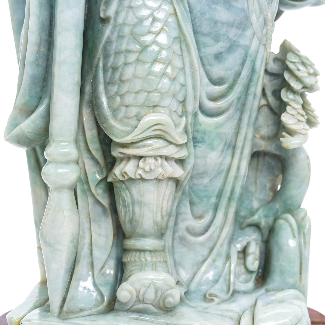 Elegant wood base of jade general statue