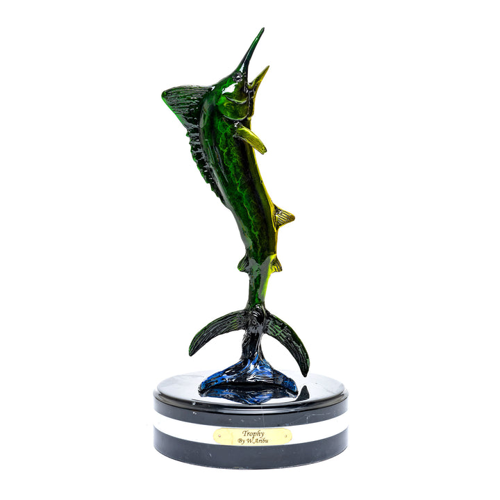 Trophy bronze marlin sculpture with custom patina