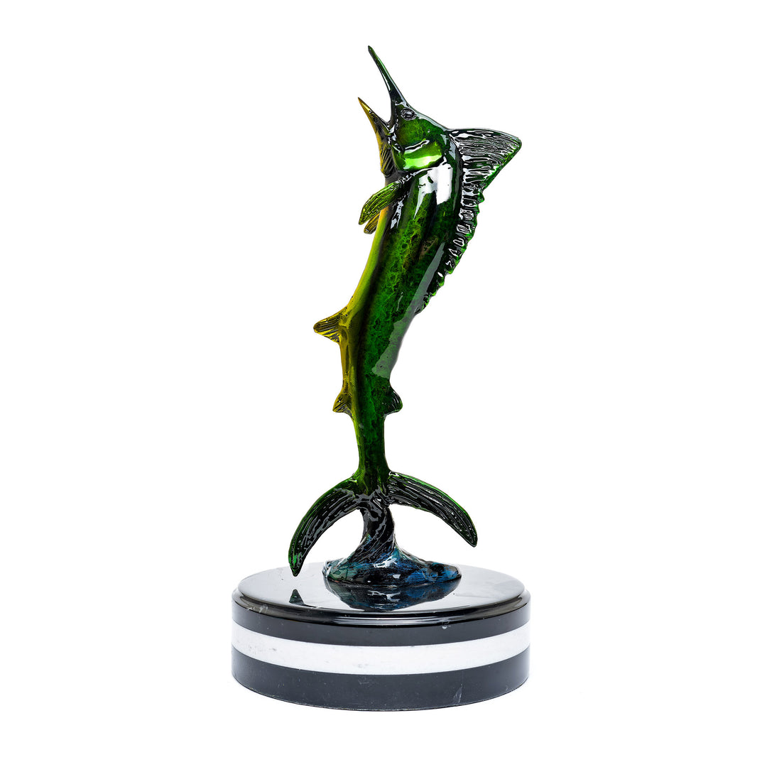 Vibrant bronze marlin leaping in ocean colors