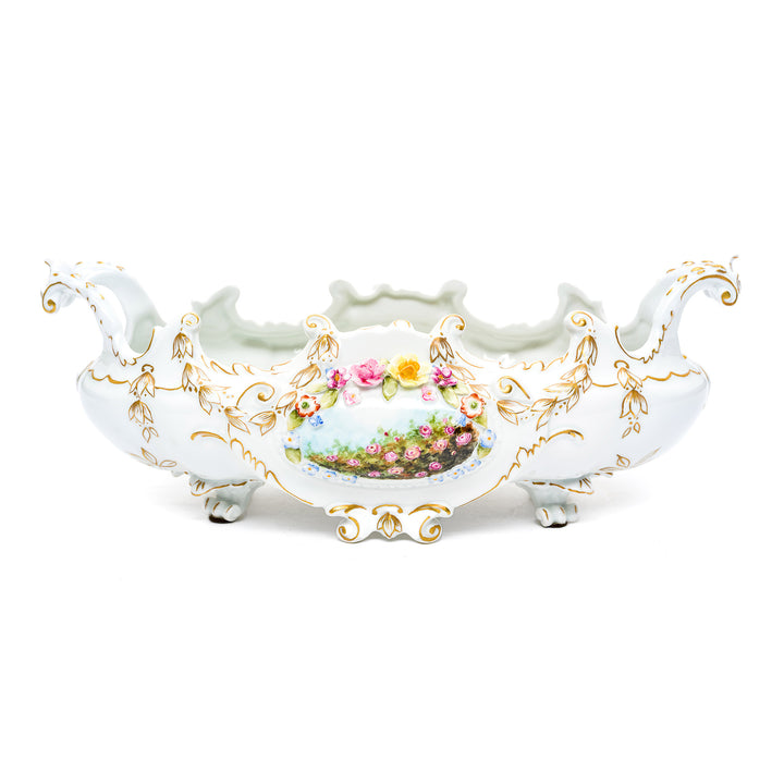 Exquisite Dresden porcelain flower bowl with hand-painted details.