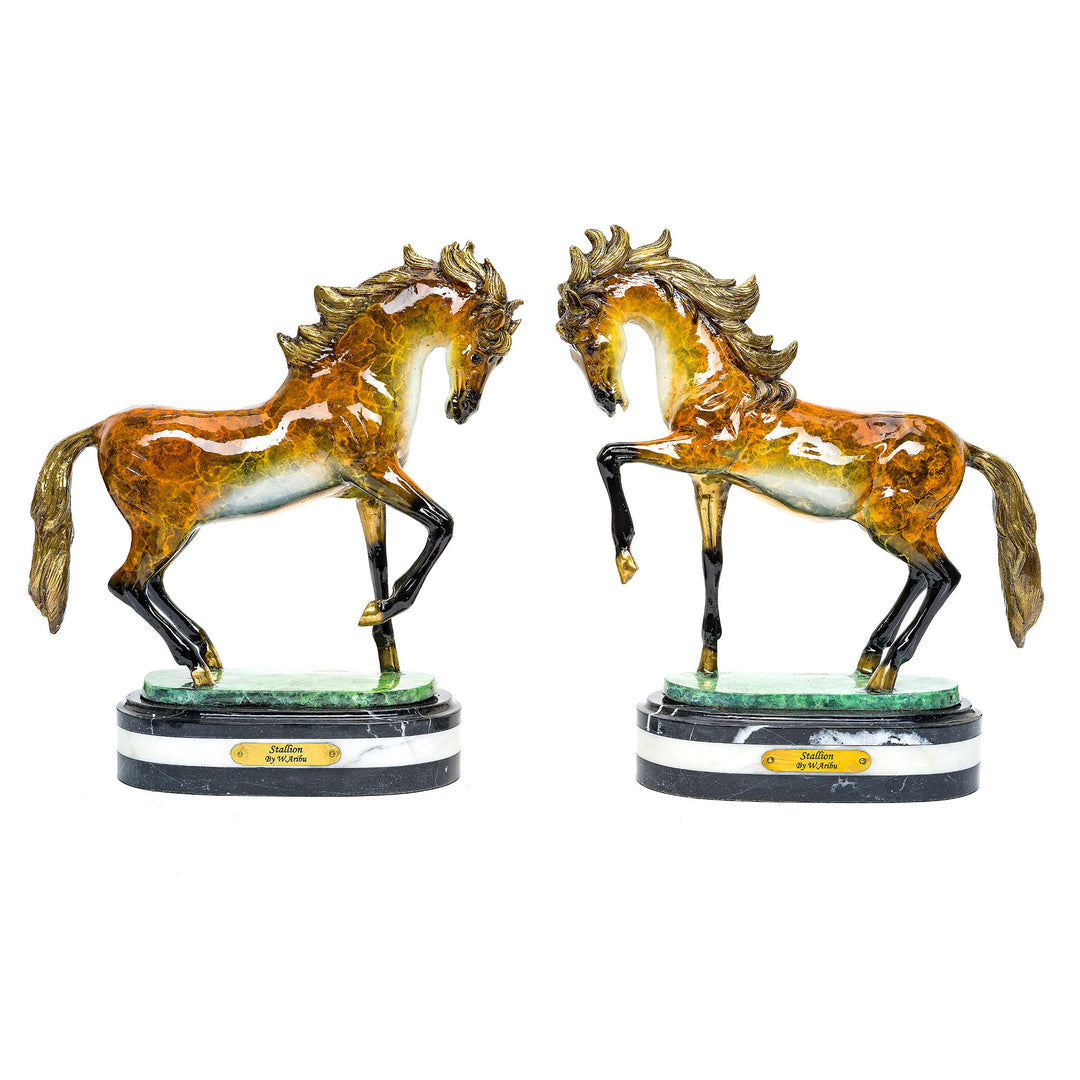 Majestic bronze pair of mirror image horses
