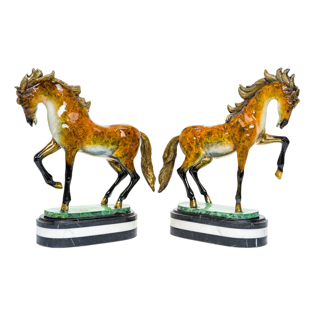 Dynamic equine bronze art with custom patina