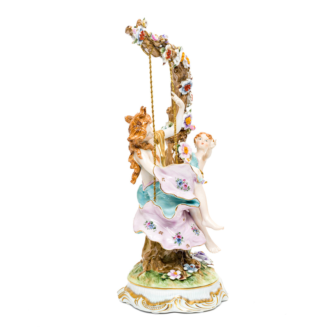 Luxurious porcelain art with lady and cherub