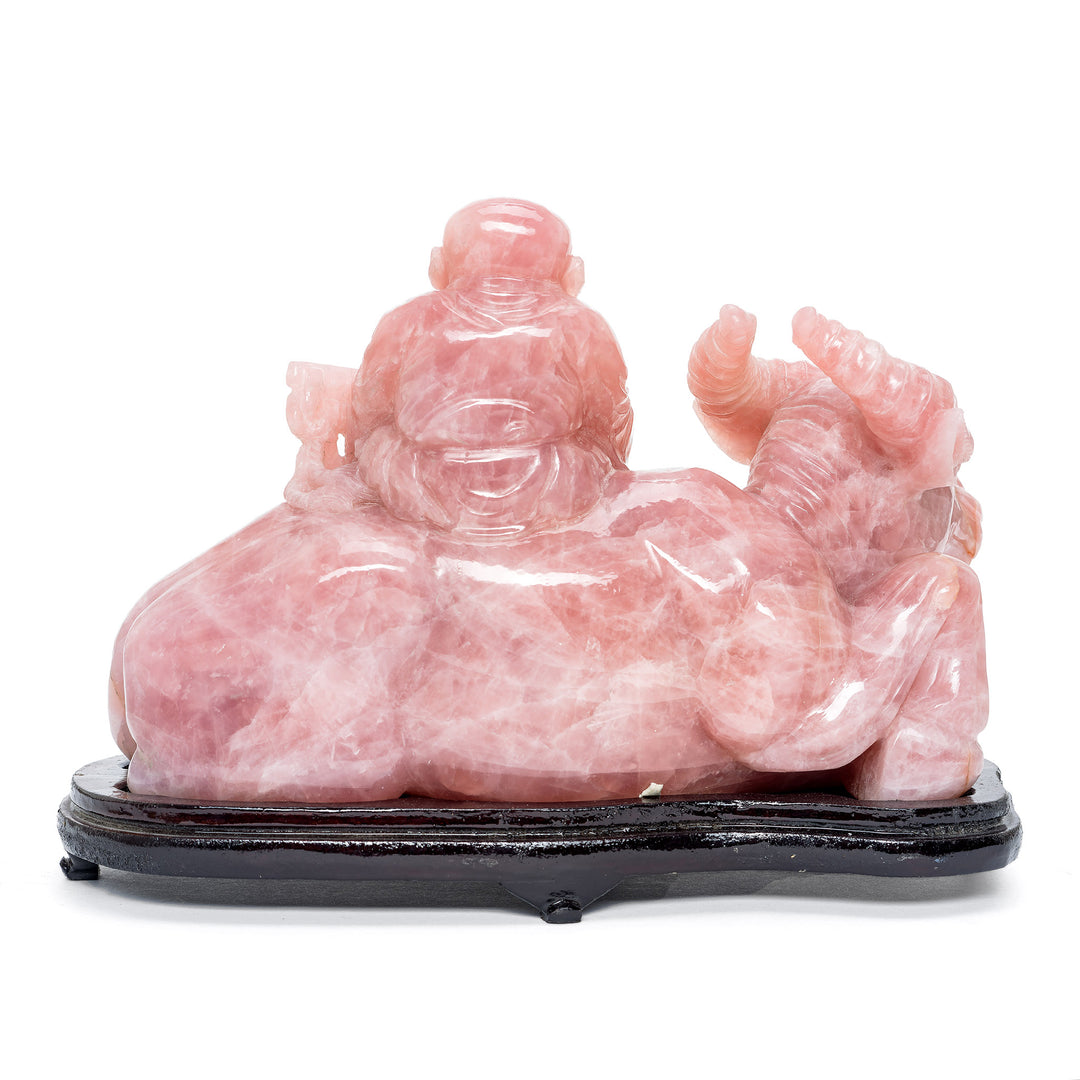 Collectible rose quartz water buffalo and child art piece