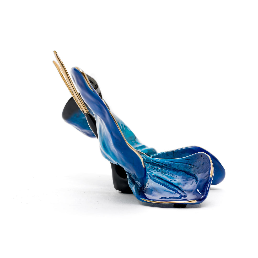 Vivid sapphire enamel on bronze butterfly sculpture