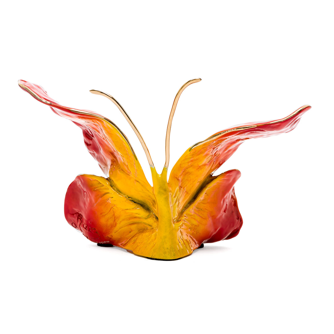 Glossy bronze butterfly with red-orange enamel finish