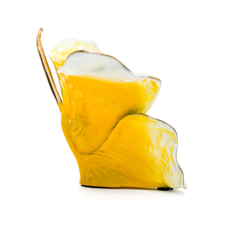 Butterfly sculpture in cheerful buttercup enamel finish