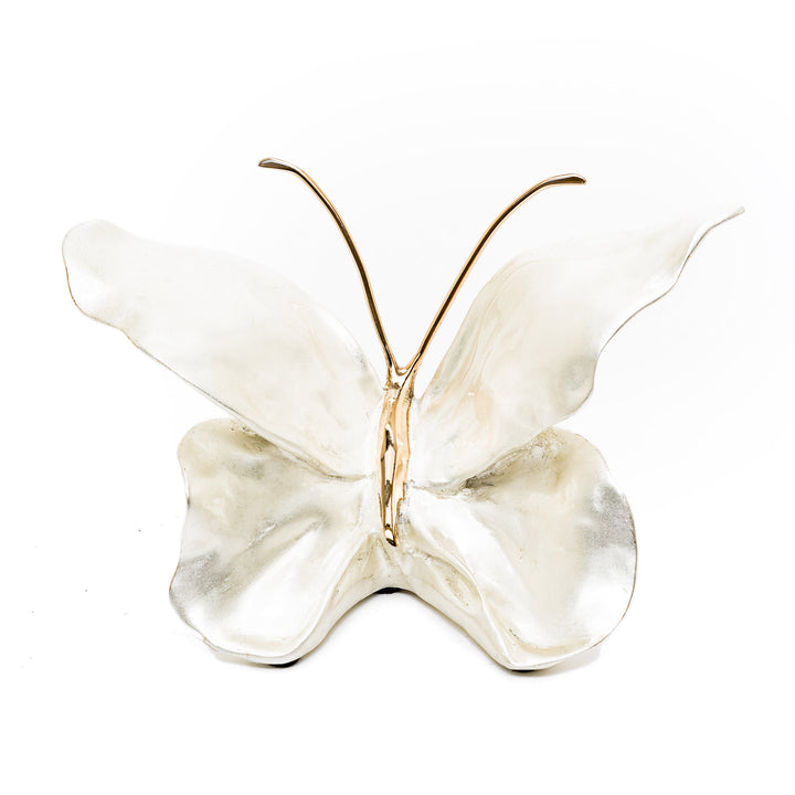 Dutchess White Gold butterfly sculpture with satin white enamel
