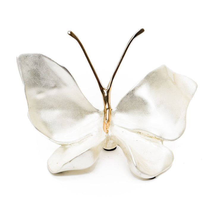Little Emperor White Gold butterfly sculpture in satin finish