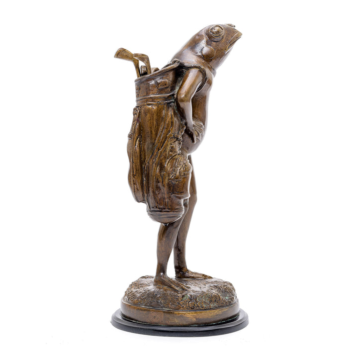 Frog golfer bronze sculpture for golf enthusiasts.