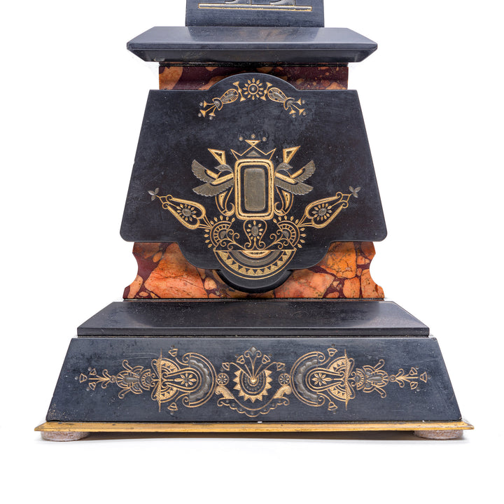 Elegant 19th-century French clock set with slate dial and Roman numerals