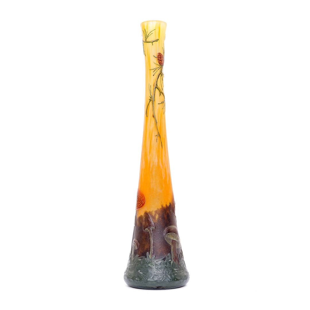 Antique Daum glass vase showcasing autumnal mottled yellow to mauve tones.