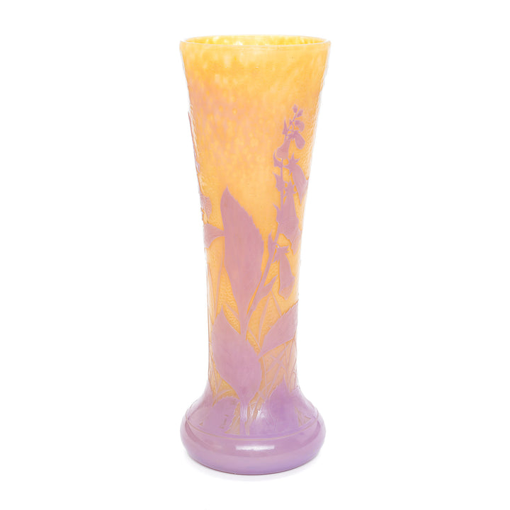 French Art Nouveau martele glass vase with historic signature.