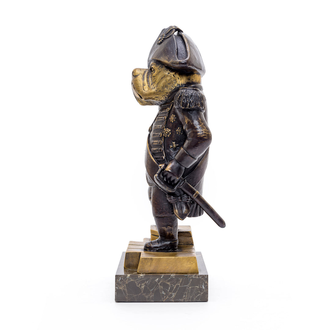 Handcrafted Bronze Dog Figurine Dressed as Napoleon.