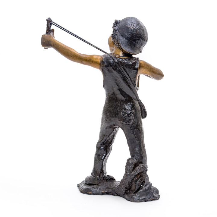 Timeless Bronze Statue of Boy with Slingshot.